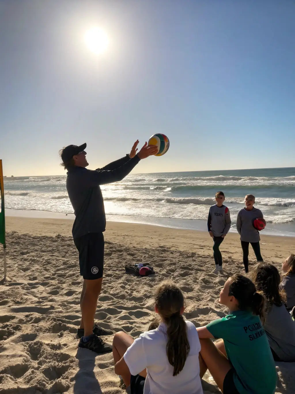 Image of coaches providing personalized training to volleyball players, emphasizing the club's commitment to individual development.