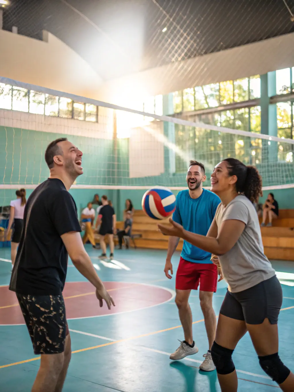 A photo of a recreational volleyball game, highlighting the inclusive and enjoyable atmosphere of the club.